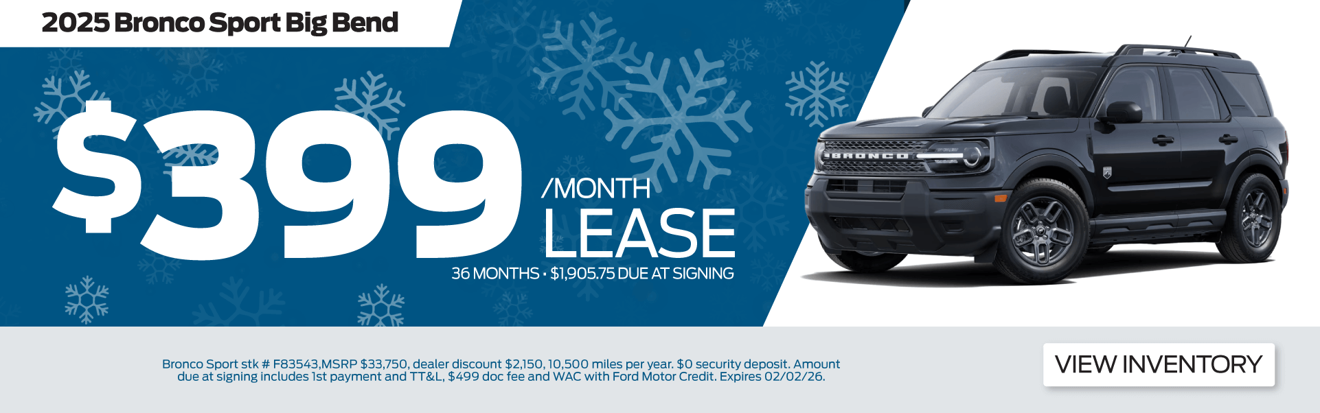 Lease a New 2025 Bronco Sport Big Bend for $399 per month