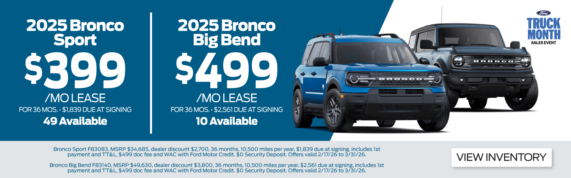 Lease 2025 Bronco and Bronco Sport
