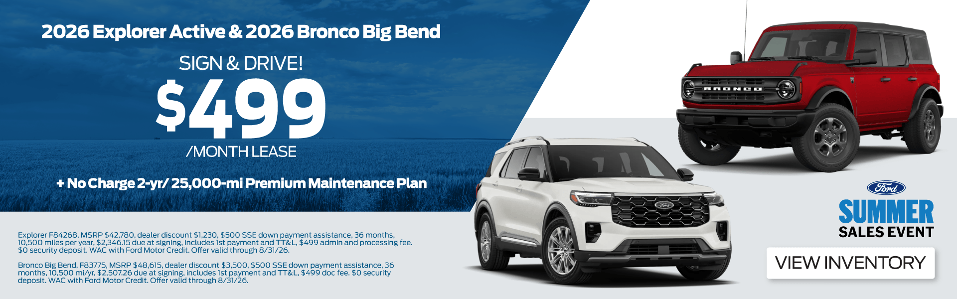Lease a 2026 Explorer Active or Bronco Big Bend